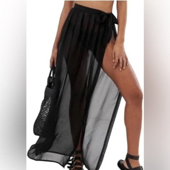 ASOS Swim Sarong Black Sheer Wrap Skirt NWT Size 6 - Picture 1 of 7